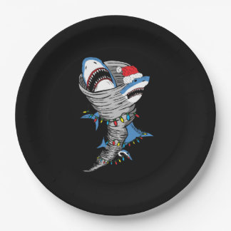 Santa Shark Tornado Merry Christmas Paper Plate