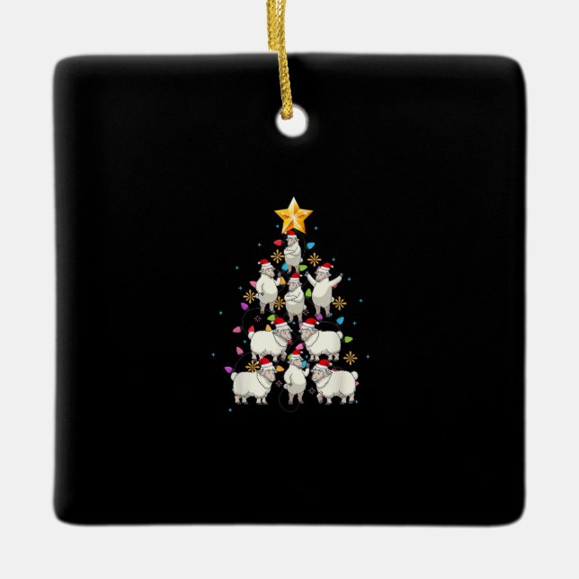 Santa Sheep Christmas Tree Lights Funny Sheep Gift Ceramic Ornament (Front)