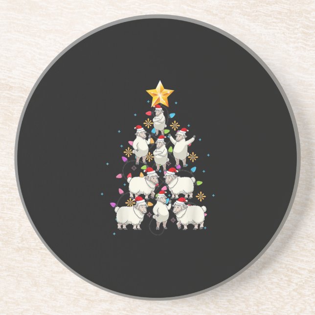 Santa Sheep Christmas Tree Lights Funny Sheep Gift Coaster (Front)