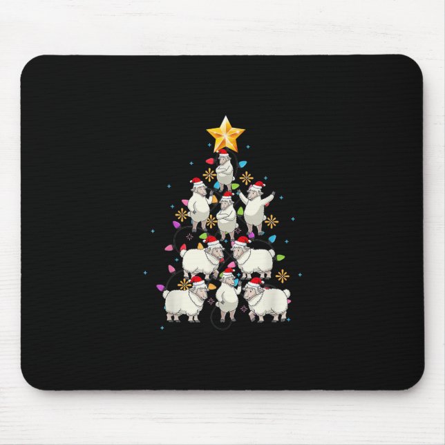 Santa Sheep Christmas Tree Lights Funny Sheep Gift Mouse Pad (Front)