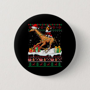 Santa Sheltie Riding Giraffe Christmas Sweater Lov 6 Cm Round Badge