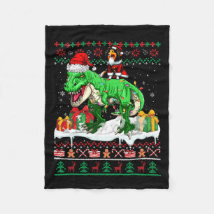 Santa Sheltie Riding T-rex Christmas Sweater Lover Fleece Blanket