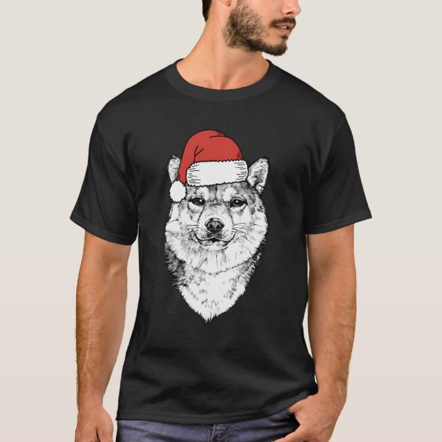 Santa Shiba Inu Dog Ugly Christmas T-Shirt (Front)