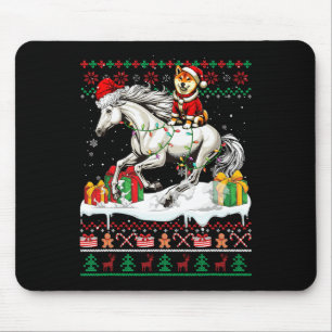 Santa Shiba Inu Riding Horse Christmas Sweater Lov Mouse Pad