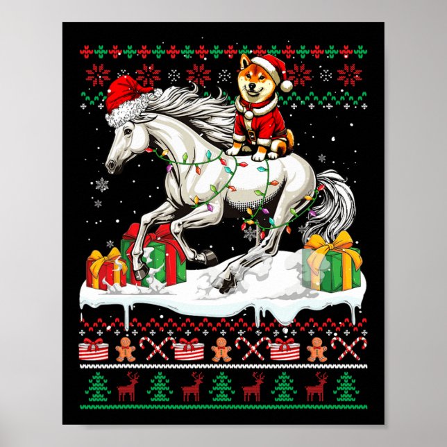 Santa Shiba Inu Riding Horse Christmas Sweater Lov Poster (Front)