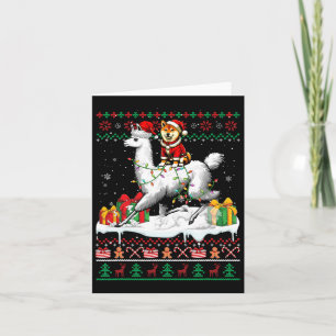 Santa Shiba Inu Riding Llama Christmas Sweater Lov Card