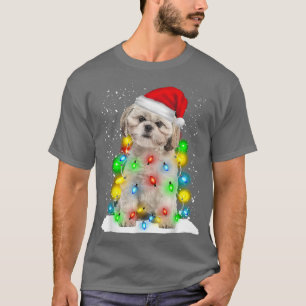 Santa Shih Tzu Christmas Light Pajama Dog Xmas Mat T-Shirt
