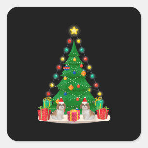 Santa Shih Tzu Dog Christmas Tree Funny Xmas Gift Square Sticker