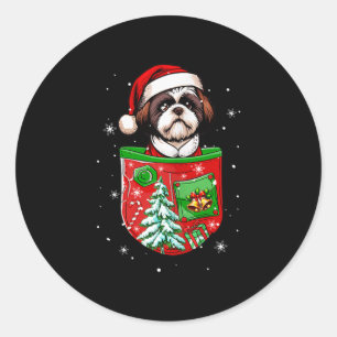 Santa Shih Tzu In Pocket Owner Christmas Tree Bell Classic Round Sticker