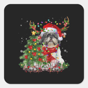 Santa Shih Tzu Reindeer Christmas Tree Idea Square Sticker