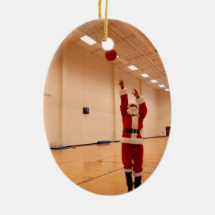 Santa Shooting Hoops Ceramic Tree Decoration