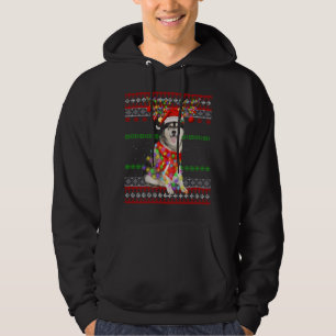 Santa Siberian Husky Dog Christmas Lights Ugly Xma Hoodie