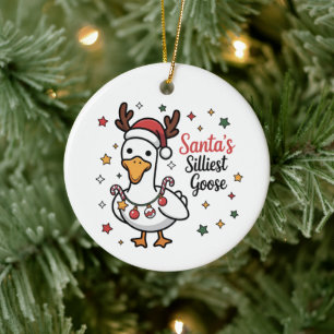 Santa Silly Goose Christmas Duck Funny Cute  Ceramic Tree Decoration