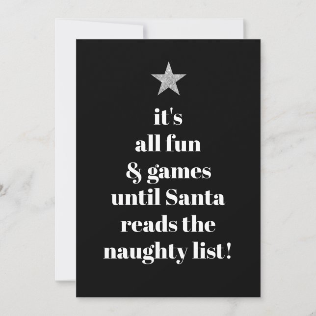 Santa Silver Star Modern Tree Font Funny Quote Holiday Card (Front)