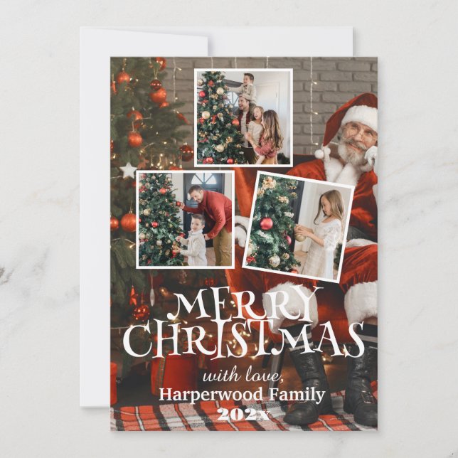 santa simple elegant family christmas Photo Holiday Card (Front)