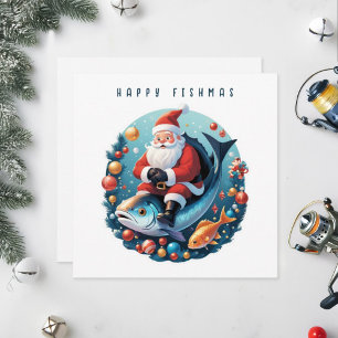 Santa sitting on a fish. holiday card