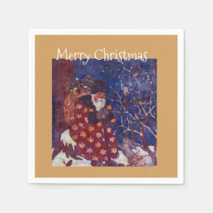 Santa Sitting On A Snowy Log Napkin