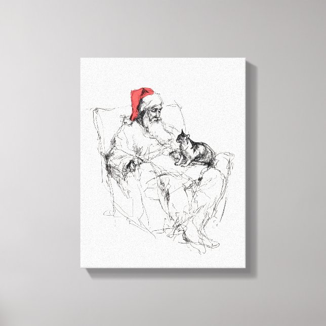 Santa Sitting with Cat on Lap Canvas Print (Front)