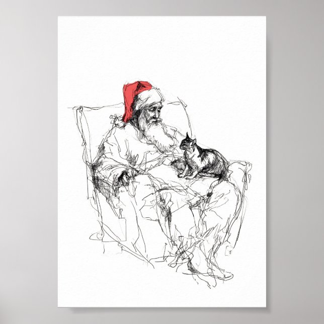 Santa Sitting with Cat on Lap Poster (Front)
