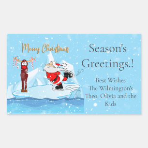 Santa Skate Christmas Rectangular Gift Label