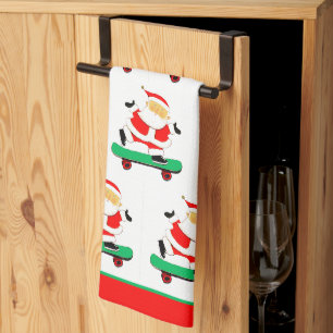 Santa Skateboarding Christmas Tea Towel