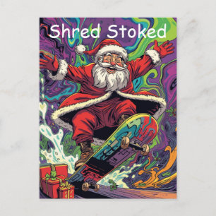 Santa Skateboarding Psychedelic Christmas Postcard