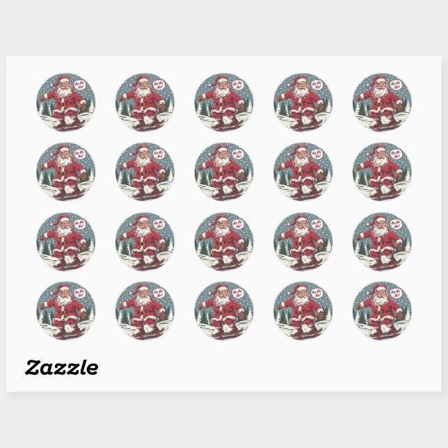 Santa Skater Classic Round Sticker (Sheet)
