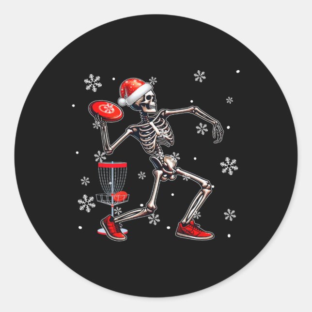 Santa Skeleton Playing Disc Golf Christmas Player  Classic Round Sticker (Front)