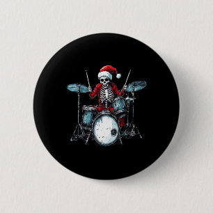 Santa Skeleton Playing Drum Drummer Percussionist 6 Cm Round Badge