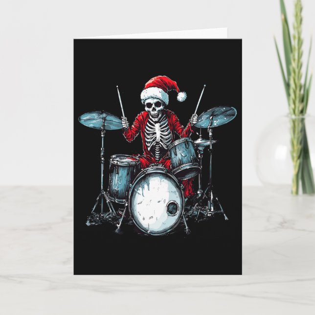 Santa Skeleton Playing Drum Drummer Percussionist  Card (Front)