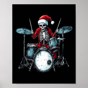 Santa Skeleton Playing Drum Drummer Percussionist Poster