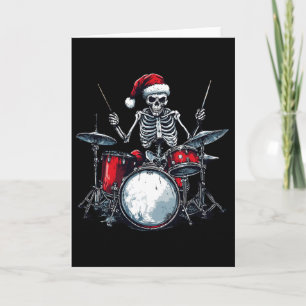 Santa Skeleton Playing Drum Percussionist Drummer Card