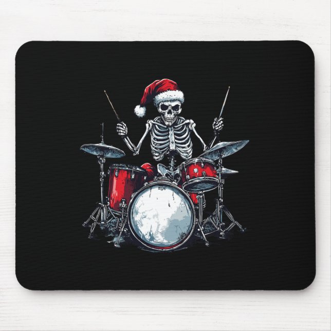 Santa Skeleton Playing Drum Percussionist Drummer  Mouse Pad (Front)