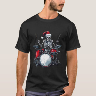 Santa Skeleton Playing Drum Percussionist Drummer T-Shirt
