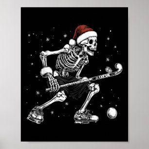 Santa Skeleton Playing Field Hockey Funny Xmas Chr Poster