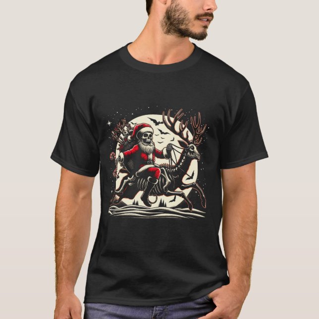 Santa Skeleton Riding A Reindeer design solid  T-Shirt (Front)