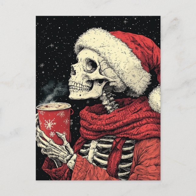 Santa Skeleton With a Hot Chocolate Postcard (Front)