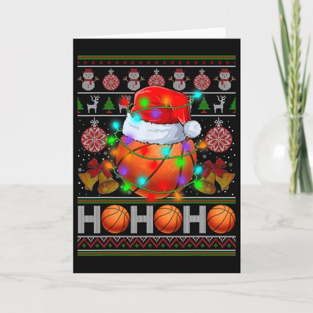 Santa Sketll Ll Xmas Tree Light Ugly Christmas Swe Card (Front)