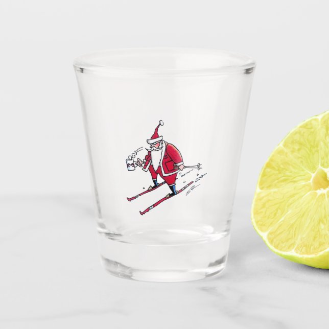 Santa Skiing clear shot glass (Front)