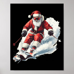 Santa Skiing Funny Christmas Skier Ski Racer Xmas Poster