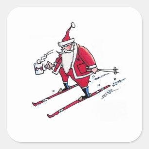 Santa Skiing large square stickers