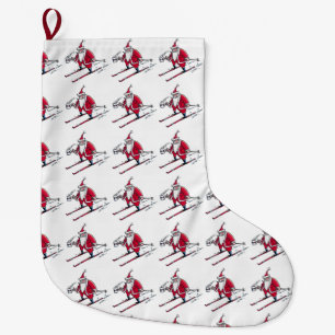 Santa Skiing many Santas Christmas stocking large