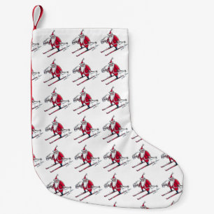 Santa Skiing many Santas Christmas stocking small