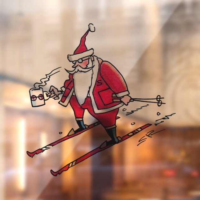 Santa Skiing see through window cling back stick (Sheet 2)