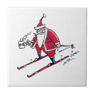 Santa Skiing small ceramic tile
