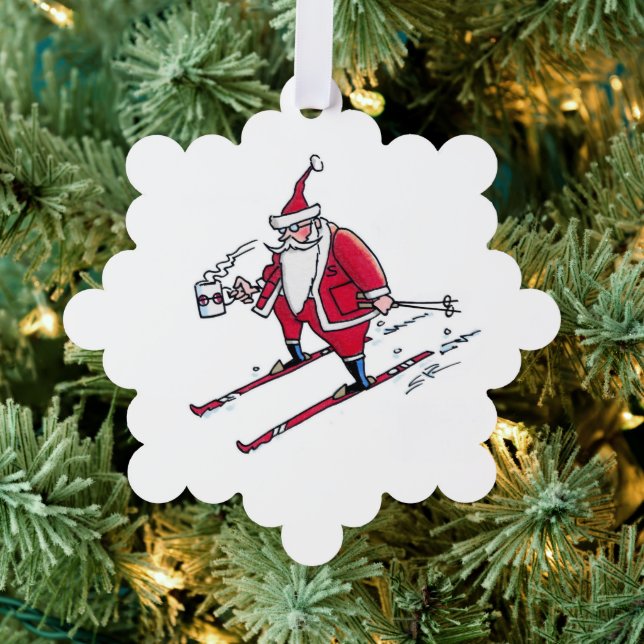 Santa Skiing snowflake paper ornament (Insitu (Tree))