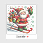 Santa Skiing While Delivering Gifts<br><div class="desc">In a festive winter wonderland,  a cheerful Santa Claus skis down a snowy slope,  gleefully holding a gift in one hand. Surrounded by colourful presents and snowflakes,  he radiates joy and embodies the spirit of giving during the holiday season.</div>