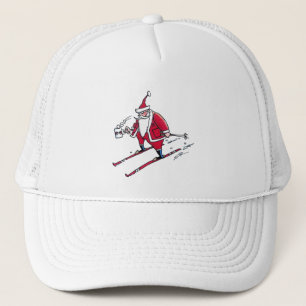 Santa Skiing white foam trucker hat