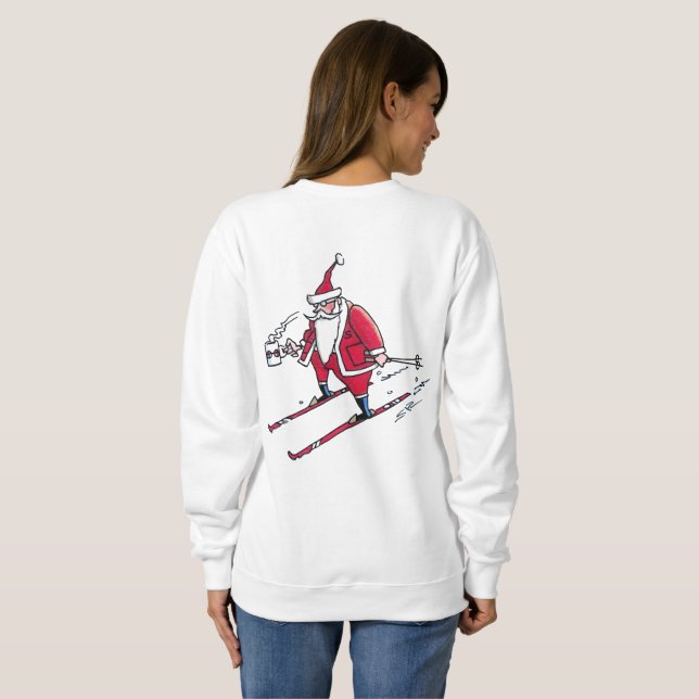 Santa Skiing women white sweatshirt back (Back Full)