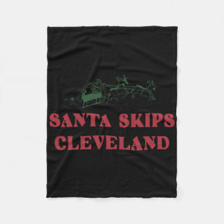 Santa Skips Cleveland Funny Santa Reindeer Xmas Ch Fleece Blanket